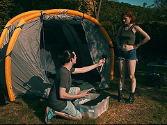 Brunette babe Nina Sever and hunky James Aphelia get wild outdoors in a steamy cowgirl session