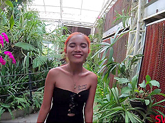 Asian seductress teases with flowing locks and petite breasts in POV closeup