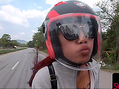 Asian babe deep throats in POV while you pound her from behind