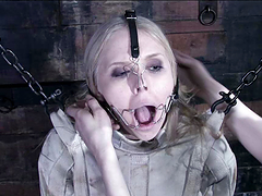 Blonde in Straight Jacket toyed with in bdsm scene