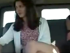Hot sex in the bang bus with an amateur brunette hottie