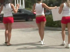 Sorority ladies wear provocative outfits while drinking outdoors
