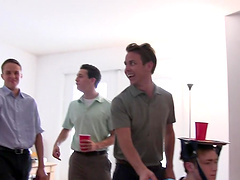 Gay men having sex in different positions.