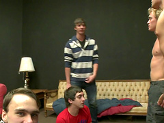 Gay men having sex in different positions.