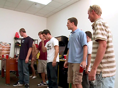 Gay men having sex with each other.