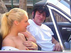 Outdoor dicking by the car with slutty blonde Hollie Stevens