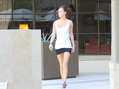 Teen brunette gets naughty and masturbates on the back patio.