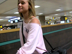 Gorgeous blonde teen flashes her tits out in public solo clip