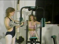 Ebony Eyes and her horny lesbian friends have sex in the gym