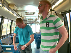 Hardcore ass fucking in the bus between two naughty gay dudes