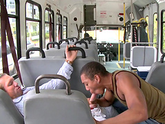 Hardcore gay fucking in the bus between two irresistible guys