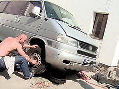 Gay men having sex in different positions.