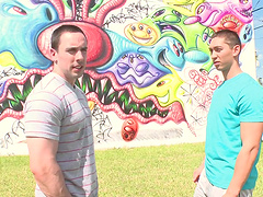 Gay porn stars Ryder Vandamm and Ryan Evans in action.