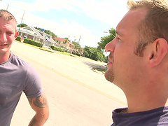 Gay porn star Ricky Sinz in hot action with a hung stud.