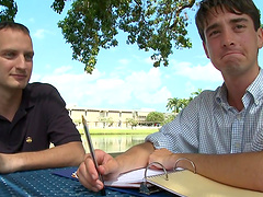 Gay men having sex in different positions.