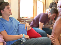 Gay men having sex with each other.