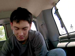 Horny gay guy receives a dick in his butthole in the back of a van