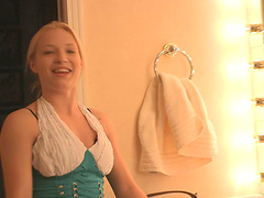 Amateur blonde girl gets filmed while dressing up for her date