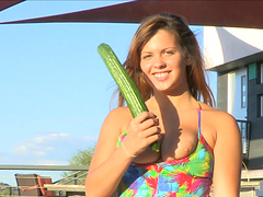 Big tits homemade brunette gets an insertion for her solo scene.