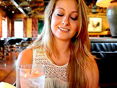 Natural tits blonde masturbates outdoors