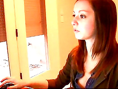 Amateur brunette enjoys working from home and filming herself
