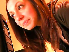 Amateur brunette enjoys working from home and filming herself