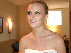 Shaved blonde gets a rough doggy style fucking