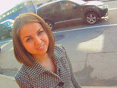 Hot brunette gets her shaved pussy pounded in doggystyle position