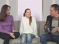 Teen skinny blonds have a threesome with a hung stud.