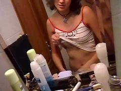 Amateur brunette teen gets naughty on camera