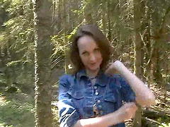 Young brunette gives a great blowjob and gets fucked on the grass.