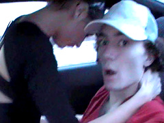 Brunette chick enjoys while riding a dick in the back of a car