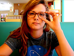 Beautiful woman with natural tits and long hair in a solo scene.