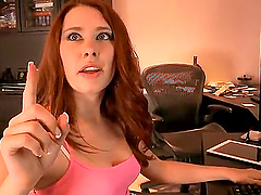 Gamer redhead chick playing video games and talking about sex