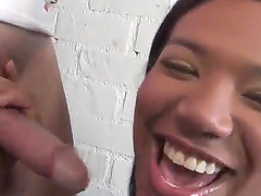 Interracial gangbang ends with bukkake for adorable Emy Reyes
