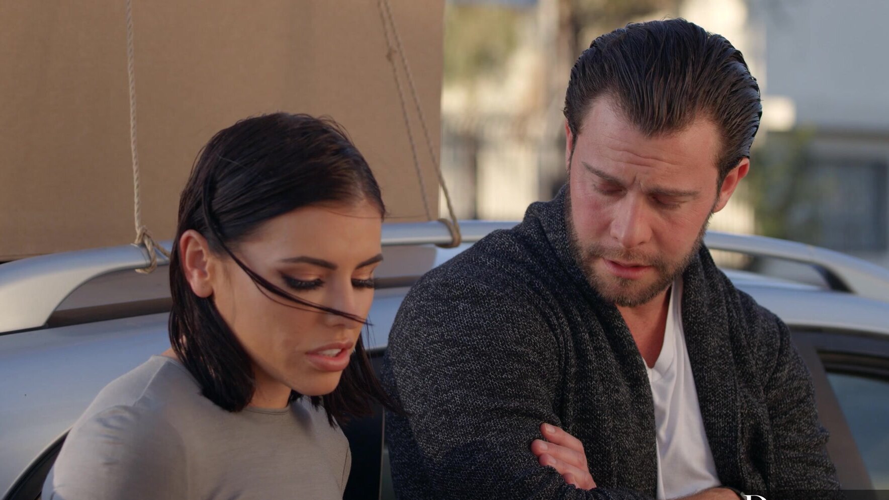 Lena Paul seduced her man with her natural 32ddd tits in a thong.