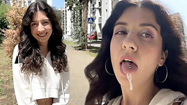 Hottie Katty West Asks Random Guy to Cum on Her Face for a Public Cumwalk