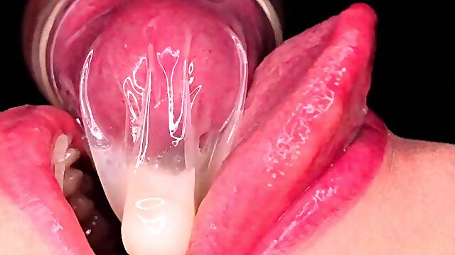 CLOSE UP: HORNY CONDOM BLOWJOB! She REMOVED the CONDOM and