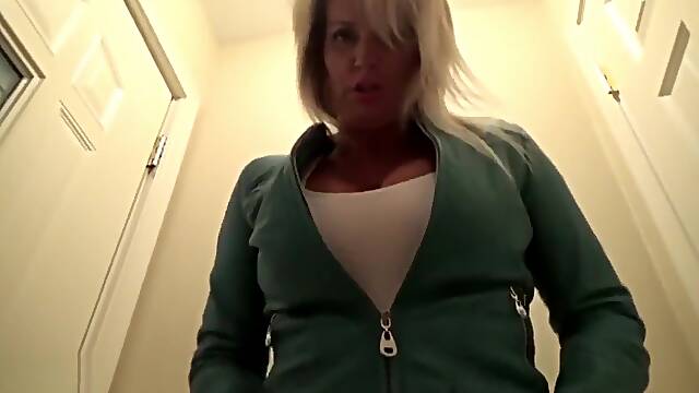 Mature in whit leather pants