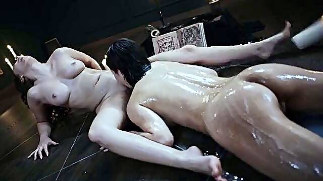 Lesbian lovers drilled and creampied by alien tentacles