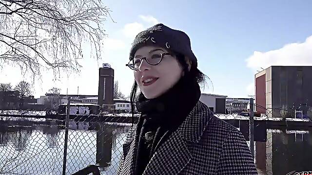 GERMAN SCOUT - Black Hair PAWG Glasses Babe Melli Venom Pick Up for First Casting Fuck in Berlin