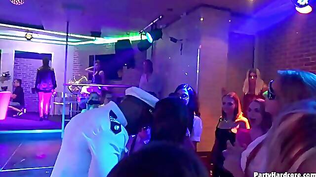 Horny girls are partying hard and fucking even harder, in the night club, during the party