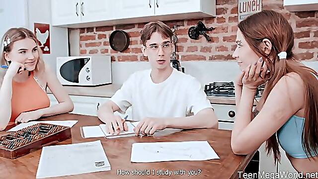 Milka A and Altera Pars are having a casual threesome in the kitchen, in the late afternoon