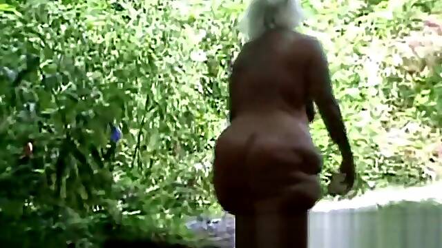 Wide Hips Granny Fucks Herself and Pees