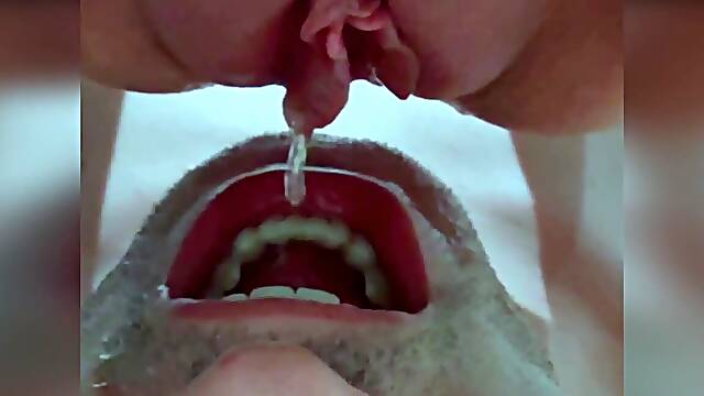 Dominatrix pussy piss in mouth&comma; pee drinking and swallows