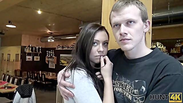 HUNT4K. Shy teenager copulates with man in bar while...