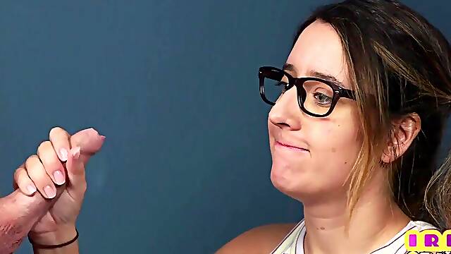Amateur Porn 21yo CFNM gal with glasses suck n jerks penis 4