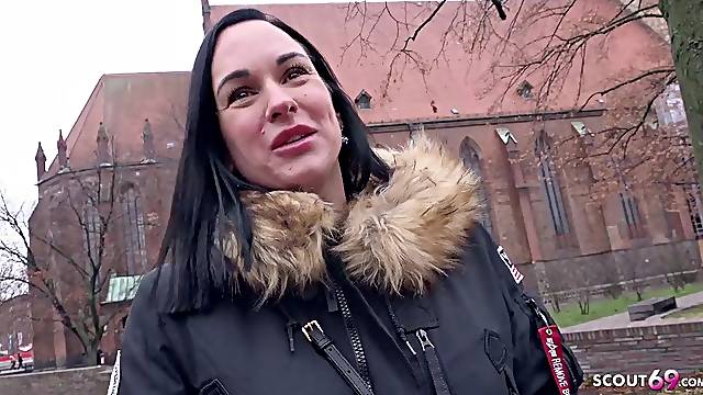 GERMAN SCOUT - DIRTY cougar LENA TALK TO ROUGH SCREW AT REAL STREET CASTING - Casting