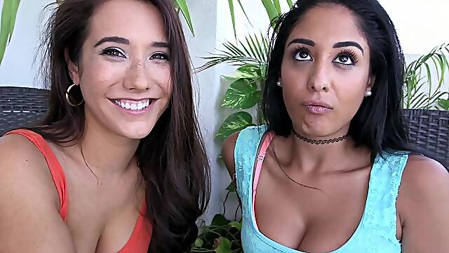 Hot lesbo babes Eva Lovia and Sasha Meow have a FFF threesome
