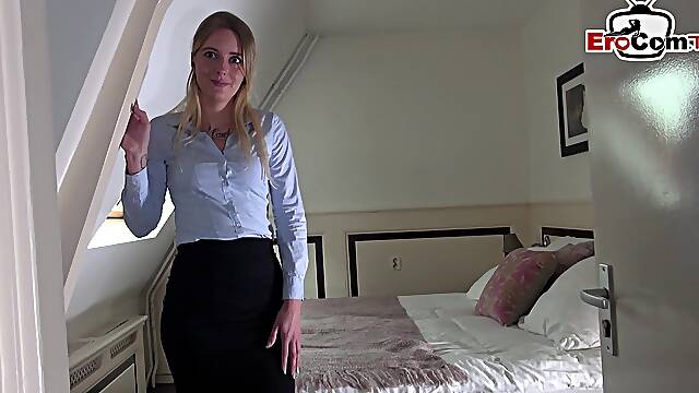 German female real estate agent secretary in pantyhose fuck